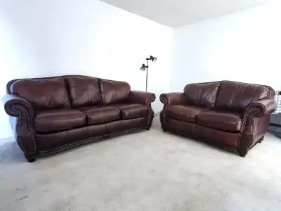 Almost new luxurious full top grain leather couches can deliver, View more