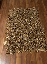 Brown/Tan leather hand-knotted shag rug