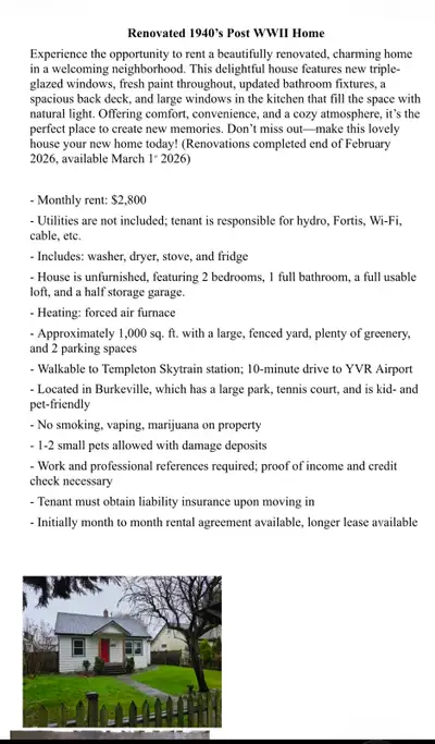 House for rent please contact Al for details 6043413397