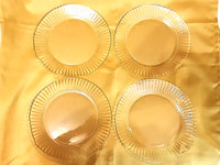 4 Clear glass dinner plates, ribbed pattern, made in Mexico