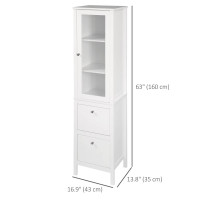 Tall Bathroom Cabinet with Tempered Glass Door, Storage Organize
