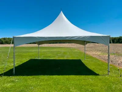 Commercial grade white 20'x20' high peak frame tent. Selling because we retired it from our event re...