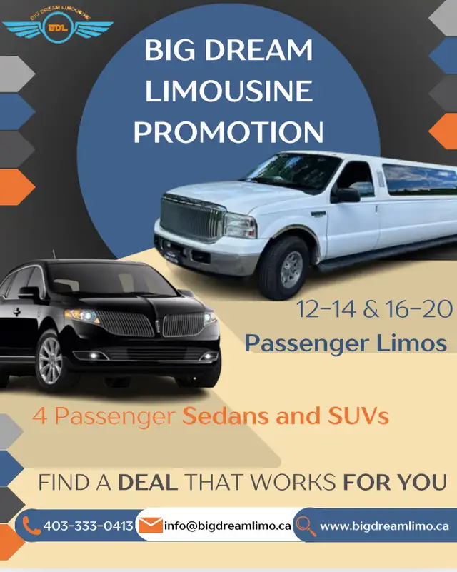 12-14 Passenger Limo-$525 for 3hrs-Big Dream Limousine 