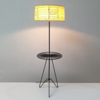 1950s ATOMIC MCM IRON WIRE FLOOR LAMP WITH TABLE