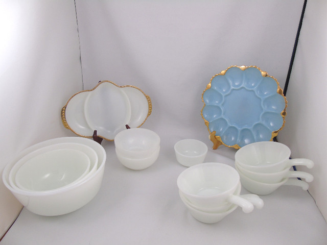 Vintage Fire King Dish Lot Mixing Bowls Delphite Blue Egg Plate in Kitchen & Dining Wares in City of Halifax