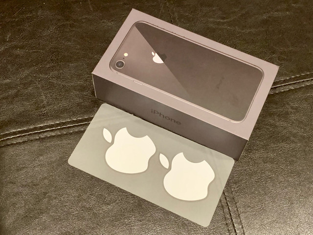 iPhone 8 Empty Box + Apple Stickers in Cell Phone Accessories in Edmonton