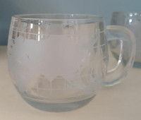 Pair of Vintage Nestle Clear World Map Globe Etched Glass mugs