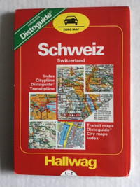 Hallwag vintage euro map Suisse avec distoguide 1987
