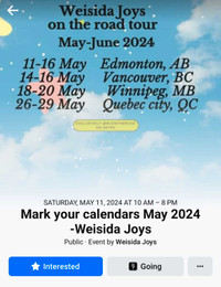 Mark your calendars Vancouver 14-16 May-Weisida Joys