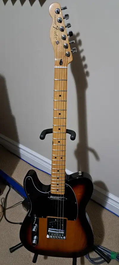 Left handed Fender Telecaster electric guitar. Made in Mexico. Pickups upgraded to the Fender Vintag...