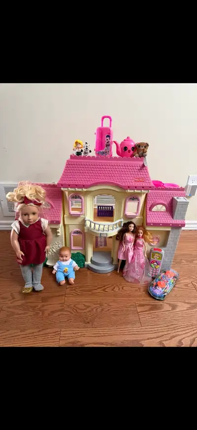 Giant Doll House with Dolls, Barbies and Toys, View more