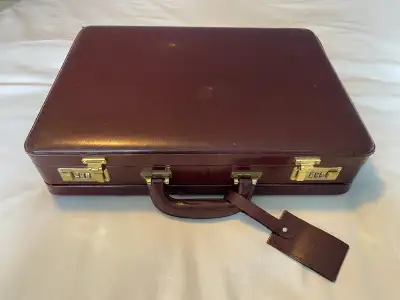 American Tourister Burgundy Leather Expandable Attache Briefcase, View more