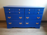 Royal Blue Wooden 6 Drawer Dresser with Metal Hardware 