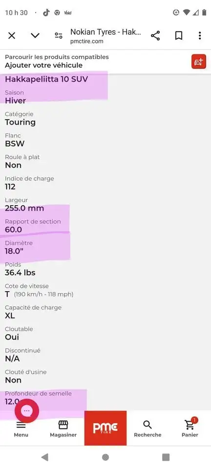 4 pneus hiver Nokian Hakkapeliitta10 255-60R18 comme neufs in Other in Laval / North Shore - Image 11