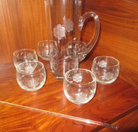 Floral Pattern Glass Pitcher with Glasses