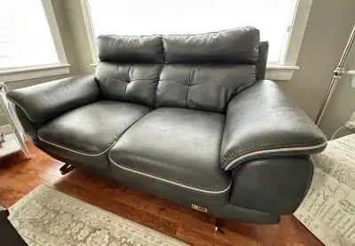 2 Grey Leather Loveseats Available , View more