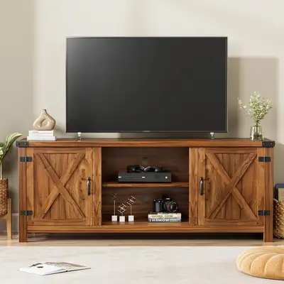 YESHOMY Modern Farmhouse TV Stand with Two Barn Doors, View more