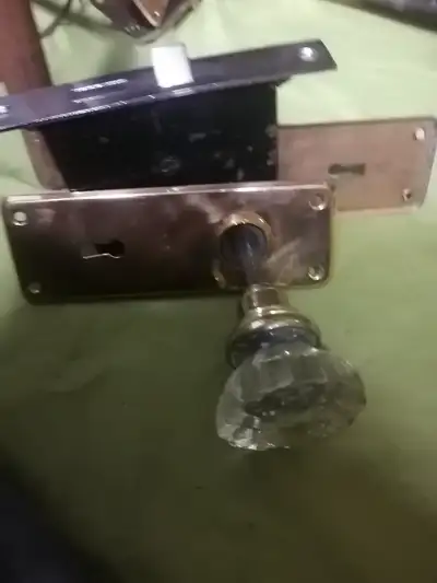 This wonderful door knob set, has been refinished, and is ready to live another 100 years.. The back...