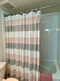 Cotton shower curtain, 12 hooks and matching bathmat