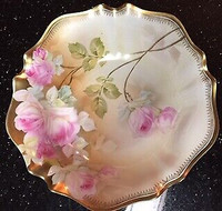Reinhold Schelgelmilch Pink Roses/Gold Porcelain Bowl