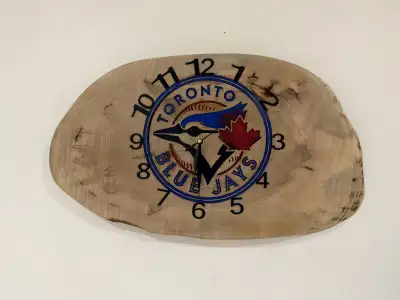 Handcrafted Toronto Blue Jays Live Edge Wall Clock, View more