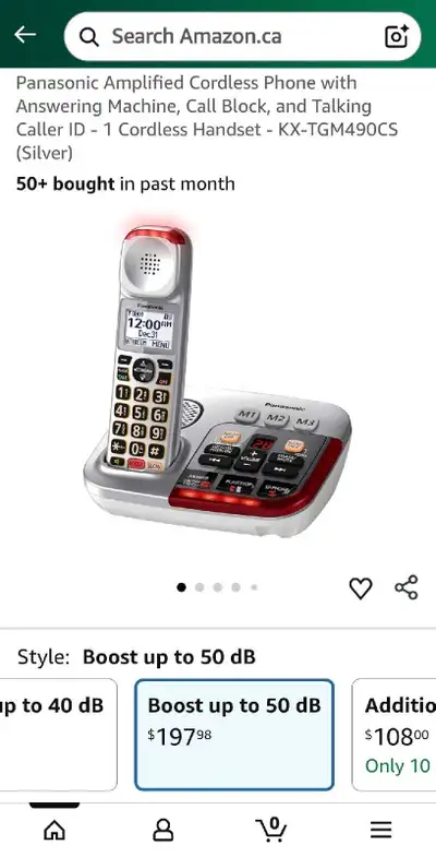 Panasonic Amplified Cordless Phone with Answering Machine, Call Block, and Talking Caller ID 1 Cordl...