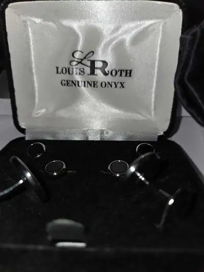Louis Roth Genuine Onyx Cufflink and Stud Set, View more