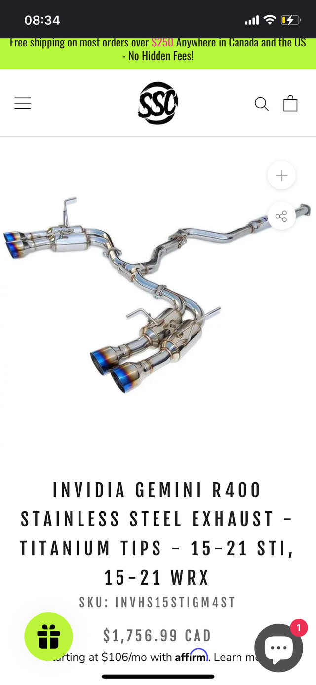 Invidia r400 catback exhaust for wrx sti 15-20 in Cars & Trucks in Sarnia