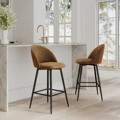 Modern Swivel Bar Stools – Set of 2 | Soft Fabric or Saddle Sued, View more