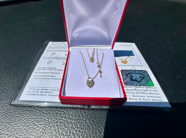 #642 14kt Yellow Gold Lock & Key Diamond Pendant Necklace 16-18” in Jewellery & Watches in St. Catharines - Image 3