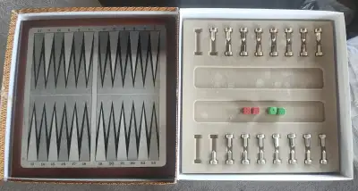 Leather Edged  Magnetic Metal Backgammon Board & Magnetic Stones, View more