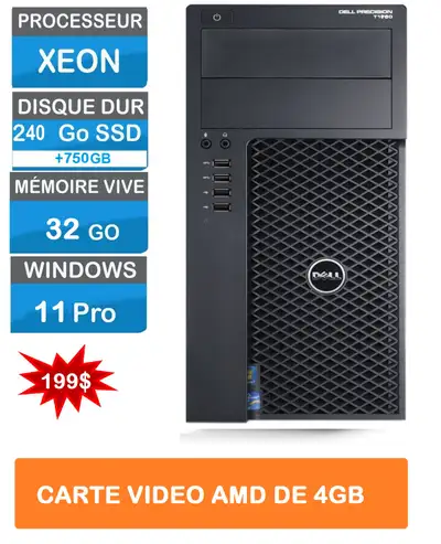 Dell T1700 Xeon E3-1220,32GB 240GB SSD,750GB, VIDEO 4GB, WIND 11, View more