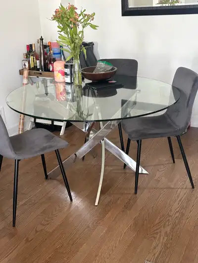 Glass Dining Table + 4 Chairs – Modern Set, View more