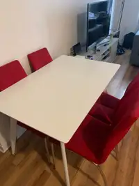 Structube - Dining Table set (White table + 4 red chairs)