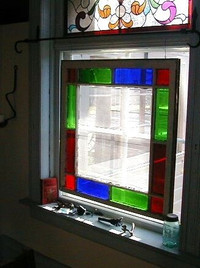 antique window - red, green and blue flash glass