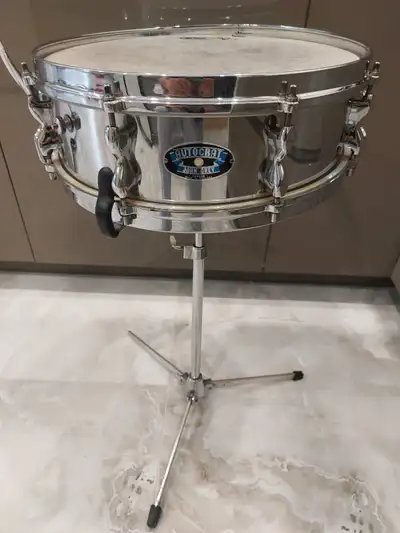 John Grey Autocrat Brass 14x4.5 Snare drum 1960s-70s with stand, View more