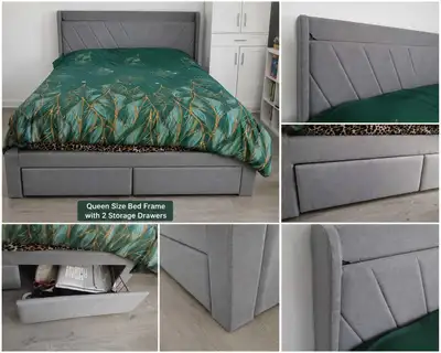 Cadre de lit Queen avec 2 tiroirs, View more