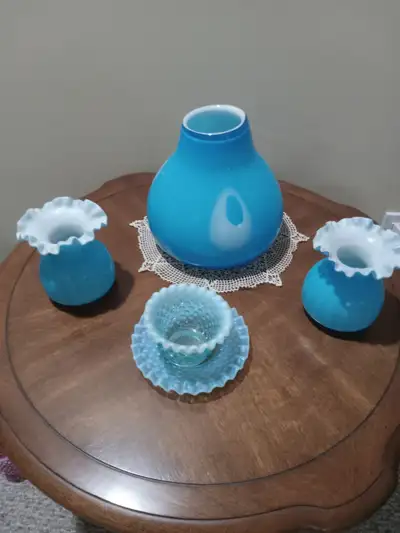 FENTONWARES - BLUE GLASS & HOBNAIL VASES, View more