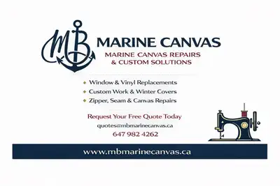 Marine Canvas Repairs and Custom Solutions. Please contact us at 647 982 4262 or send us a message