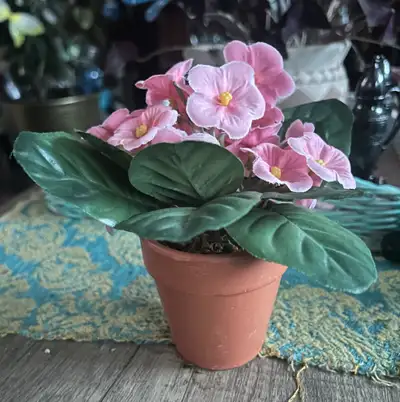 Pink Artificial Flower Plant in Terracotta Pot, View more