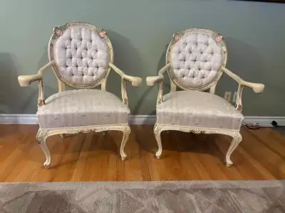 These 2 chairs are inherited and do not match with our other furniture. We can deliver locally. Aski...