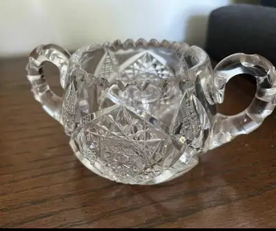 Antique Crystal Pinwheel Dish 3” high; 4”diameter; 6.5” wide with handles