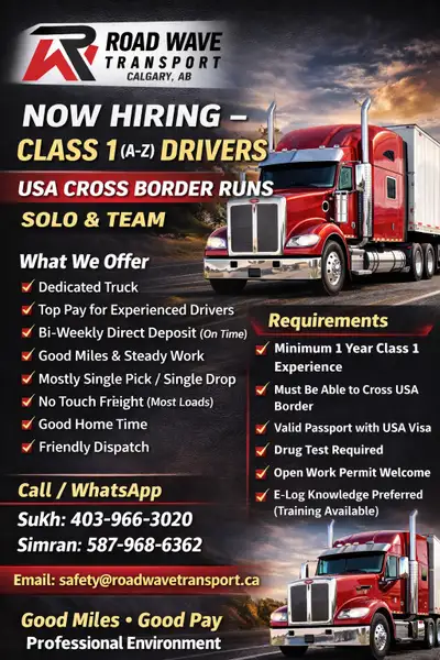 Hiring Class 1 ( a-z ) Drivers For Cross Border Runs, View more