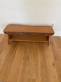 Live edge solid wood coffee table with shelf