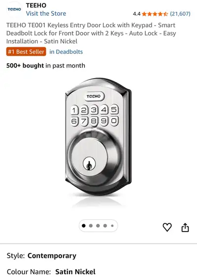 New open-box TEEHO keyless entry door lock featuring a keypad, smart deadbolt, and auto-lock. Key Fe...