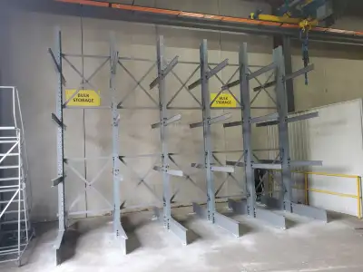 Structural steel cantilever racks perfect for any warehouse, hardware store or manufacturing facilit...