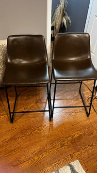Brown Leather Barstool Chairs 
