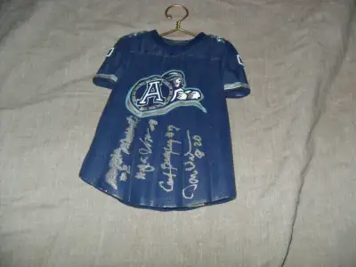 CFL Argos Ceramic Hanger Jersey Signed by 4 + Bobblehead, View more