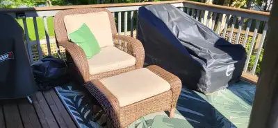 Patio chairs and foot stools for sale., View more