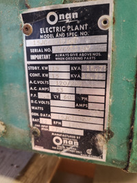 Onan Generator - 120/208 3ph
